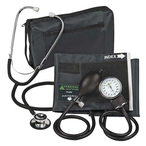 Veridian Healthcare ProKit Aneroid Sphygmomanometer With Dual-Head Scope, Adult, Black 02-12701 - main